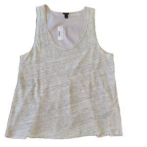 NWT J CREW Mixed Media Linen Silk Medium Tank Gray Front Pink White Stripe Back